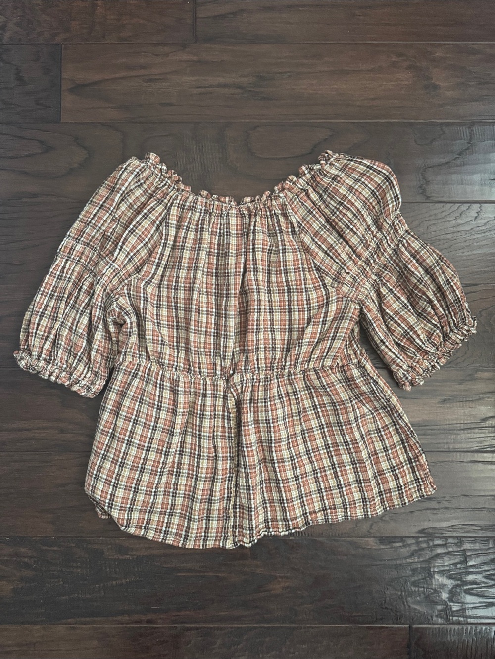 Old Navy Top Women's Large Rust, Cream and Brown Plaid Peasant Style - Picture 5 of 5